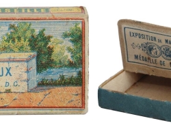 3-panel sliding box, with 1861 bronze medal from Marseille exhibition
