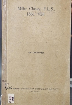 Miller Christy obituary, front cover