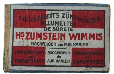 Old matchbox from the Hans Zumstein factory in Wimmis