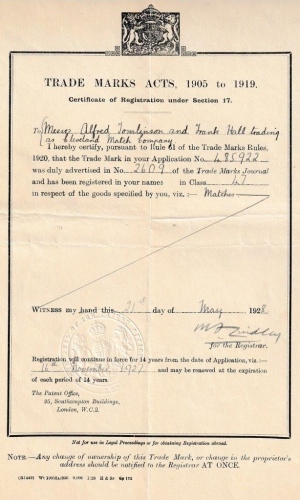 1928 Trade Mark Certificate
